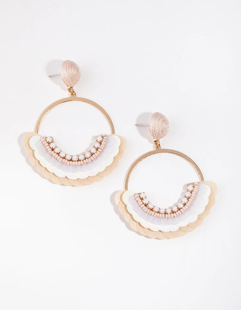 Gold Half Fan Sequin Earrings