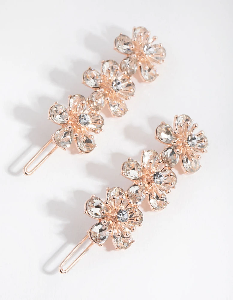 Rose Gold Diamante Trio Flower Pack Clip