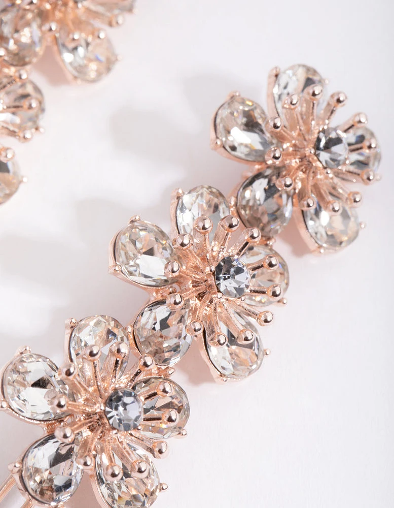 Rose Gold Diamante Trio Flower Pack Clip