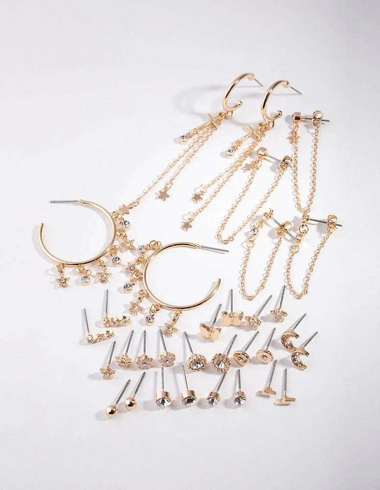 Gold Small Motifs 16-Pack Earring