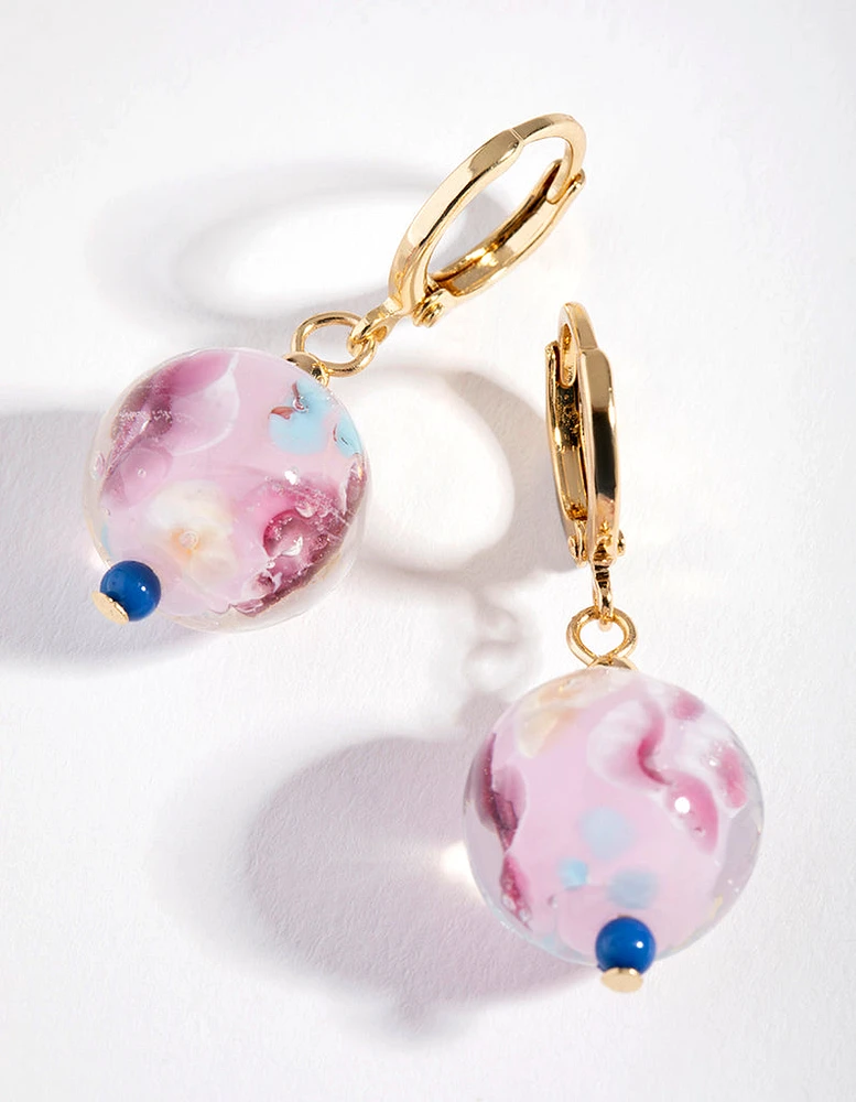 Gold Painted Bead Drop Earrings