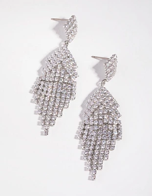 Silver Diamond Simulants Fringe Stud Earrings