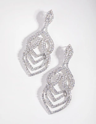 Silver Diamond Simulant Pear Shape Drop Earrings