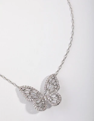 Sillver Diamond Simulant Large Butterfly Necklace