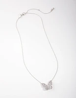 Rhodium Diamond Simulant Large Butterfly Necklace