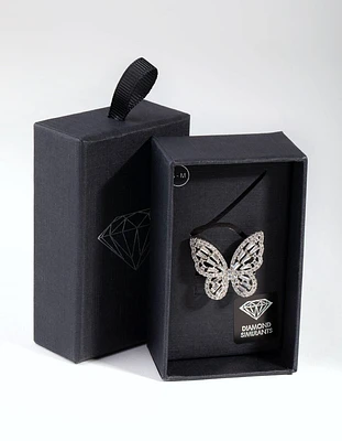 Silver Diamond Simulant Butterfly Ring