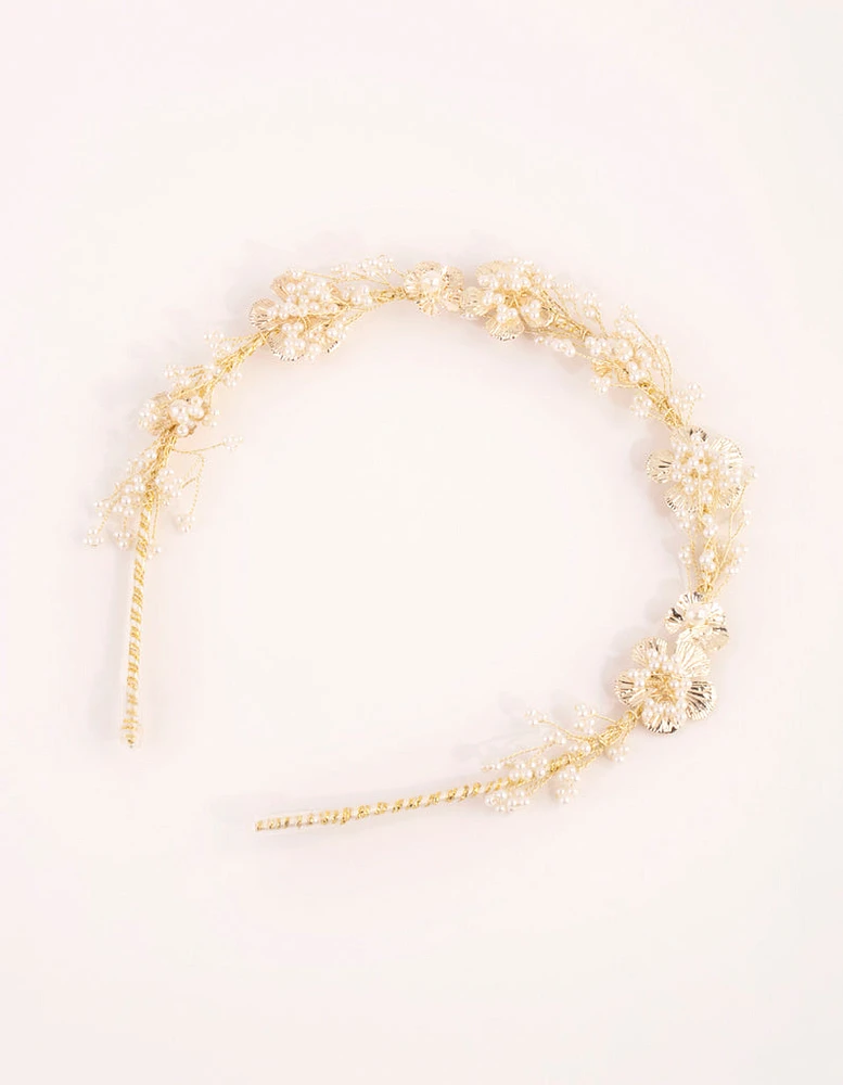 Gold Pearl & Flower Headband