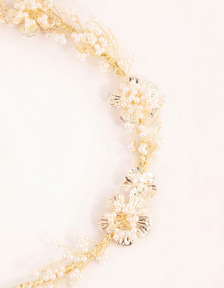 Gold Pearl & Flower Headband