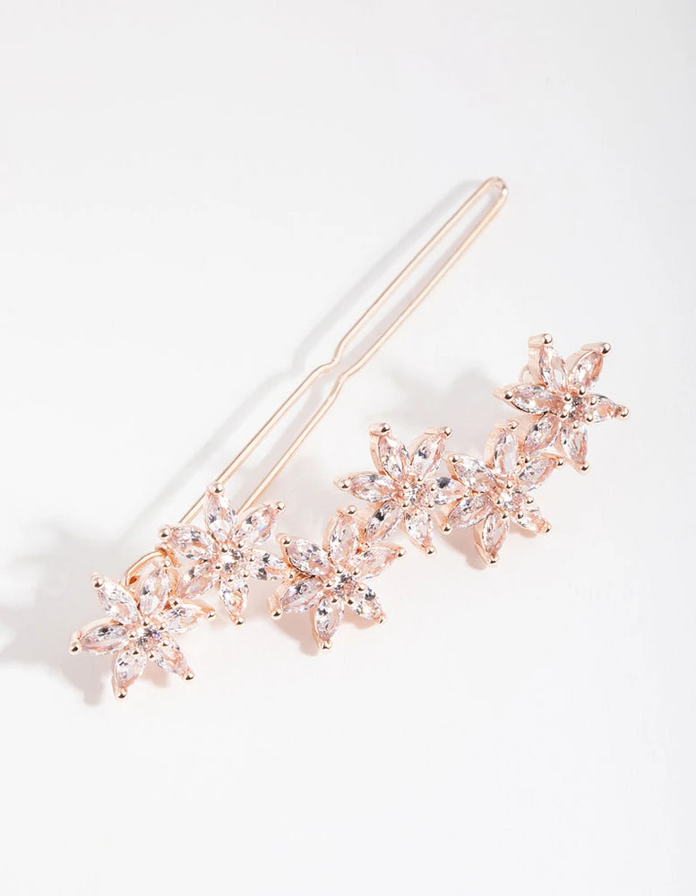 Rose Gold Cubic Zirconia Flower Clip