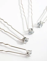 Silver Cubic Zirconia Crystal 4-Pack Hair Pins