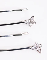 Silver Cubic Zirconia Flower & Butterfly 4-Pack Clip