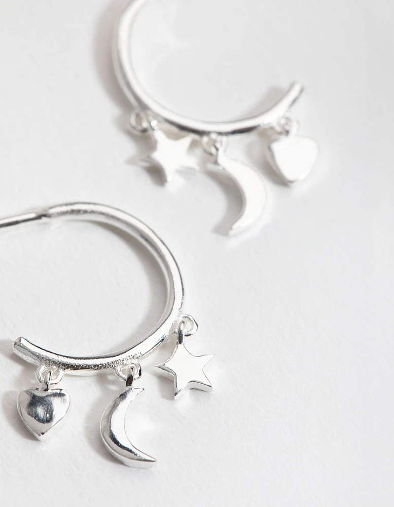 Sterling Silver Celestial Open Hoop Earrings