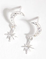 Sterling Silver Diamante Celestial Drop Earrings
