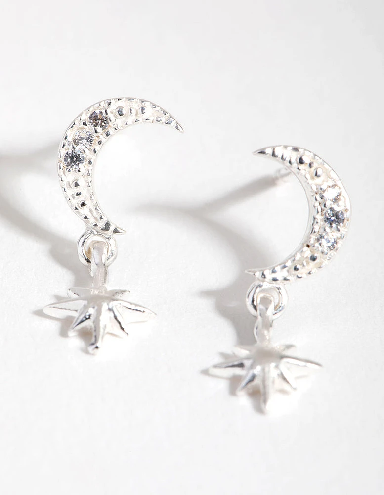 Sterling Silver Diamante Celestial Drop Earrings