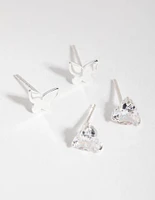 Sterling Silver Cubic Zirconia Butterfly Pack Stud Earring