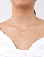 Gold Plated Sterling Silver Pave Butterfly Necklace