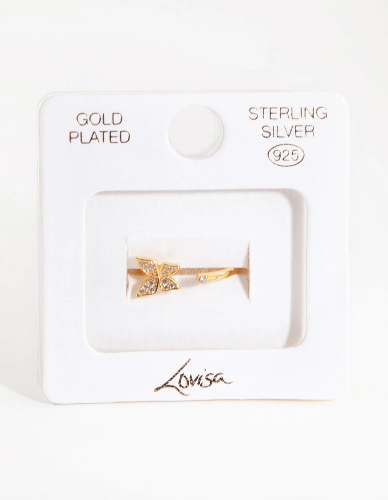 Sterling Silver Gold Open Butterfly Ring