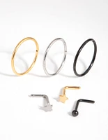 Surgical Steel Ball Star Nose Ring & Stud 6-Pack