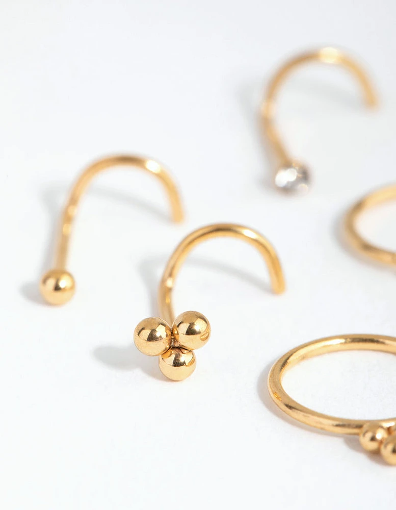 Gold Surgical Steel Ball Cluster Nose Stud 6-Pack