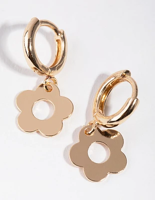 Gold Cutout Flower Huggie Earrings