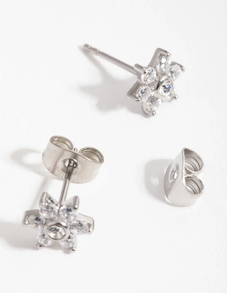 Surgical Steel Cubic Zirconia Flower Stud Earrings