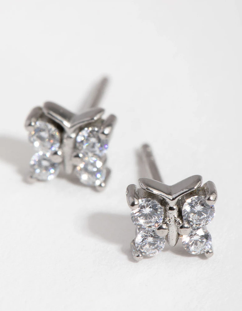 Surgical Steel Cubic Zirconia Butterfly Stud Earrings