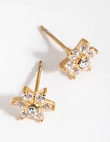 24 Carat Gold Plated Surgical Steel Cubic Zirconia Flower Stud Earrings