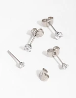Surgical Steel Round Cubic Zirconia Pack Stud Earrings