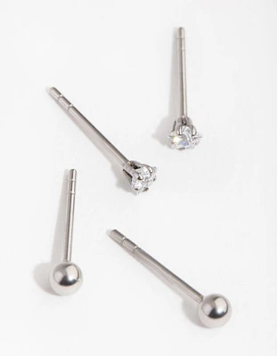 Surgical Steel Star & Ball Pack Stud Earrings