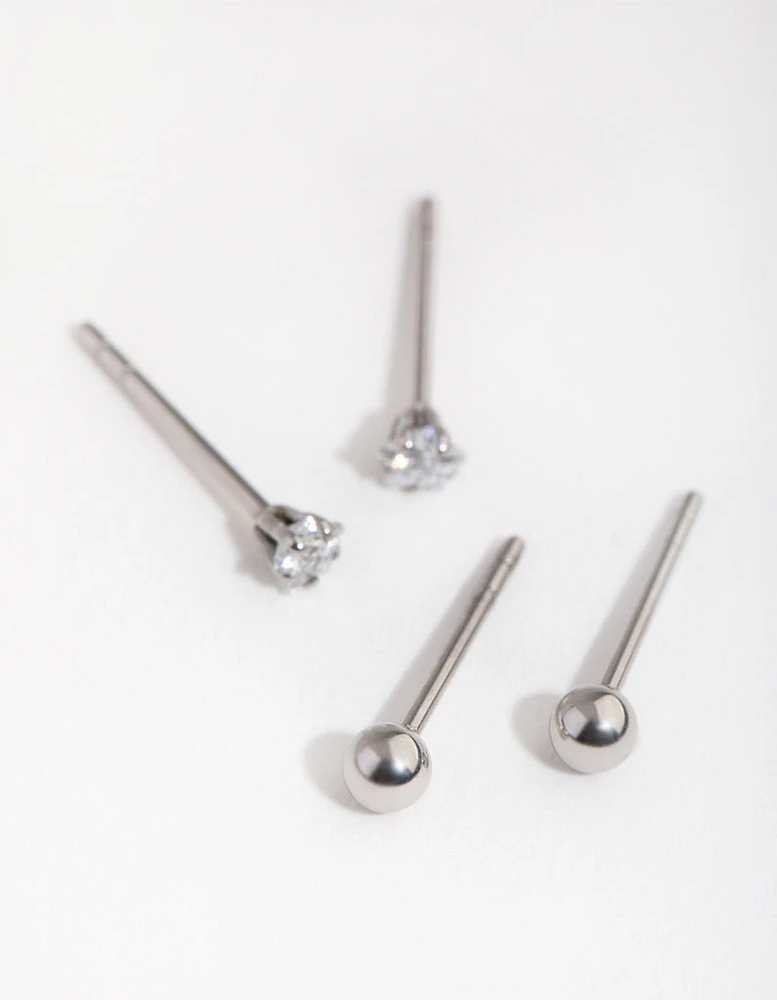 Surgical Steel Star & Ball Pack Stud Earrings