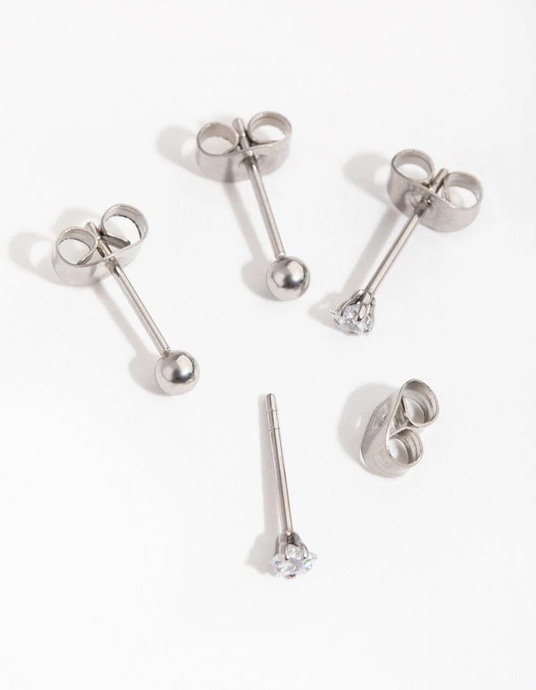 Surgical Steel Star & Ball Pack Stud Earrings