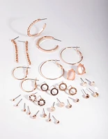 Rose Gold Cats Eye & Hoop 16-Pack Earring