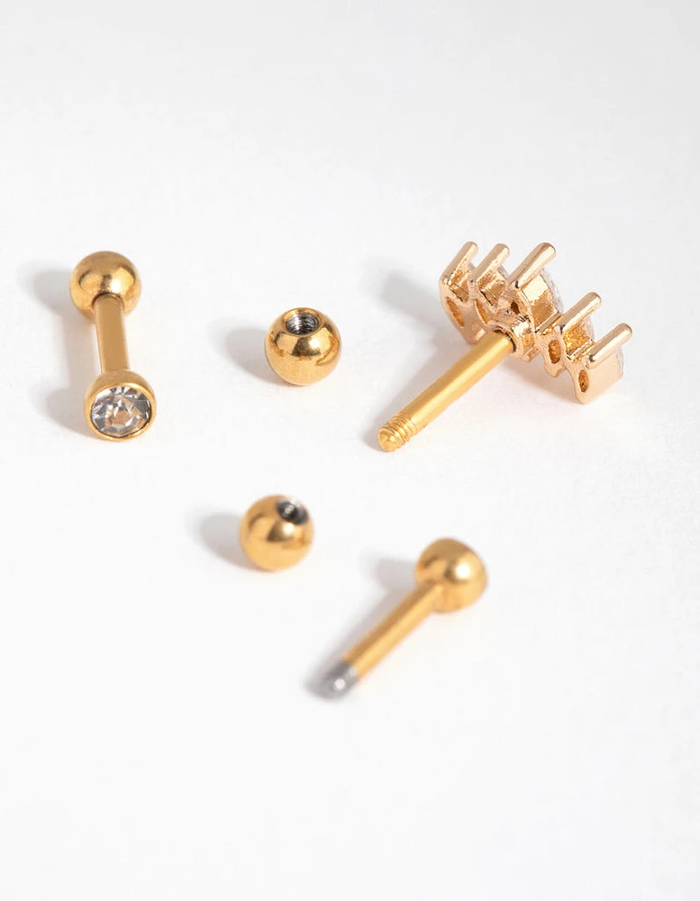 Gold Surgical Steel Cubic Zirconia Marquise Barbell Pack