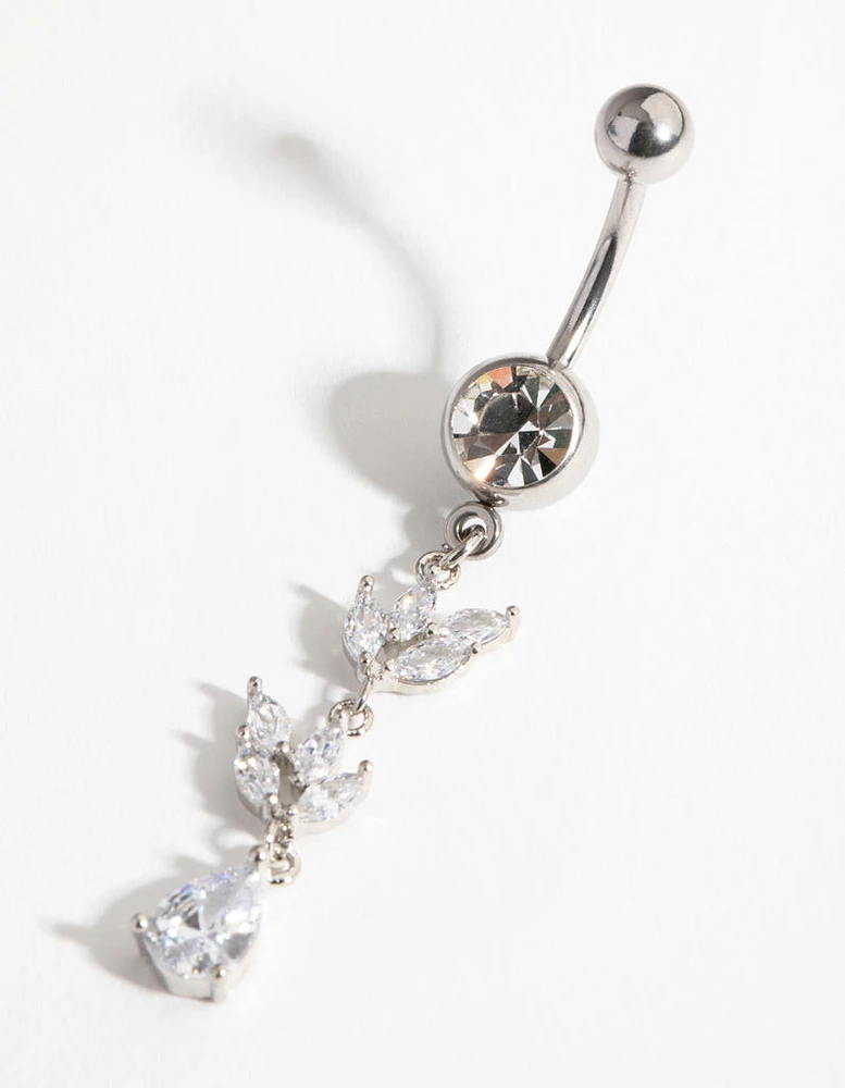 Rhodium Cubic Zirconia Marquise Drop Belly Ring