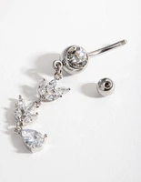 Rhodium Cubic Zirconia Marquise Drop Belly Ring