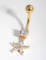 Gold Cubic Zirconia Flower Drop Belly Ring