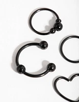 Matte Surgical Steel Heart Ring Earring 4-Pack