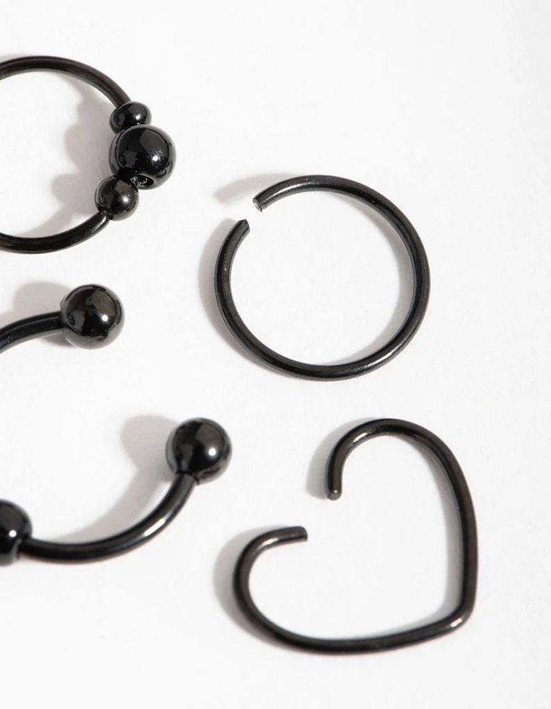 Matte Surgical Steel Heart Ring Earring 4-Pack