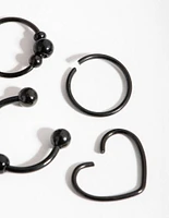 Matte Surgical Steel Heart Ring Earring 4-Pack