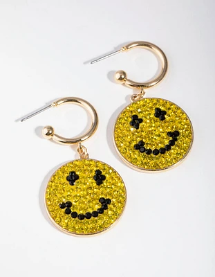 Gold Statement Diamante Smile Hoop Earrings