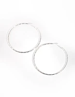 Silver Twist Textured Hoop Earrings