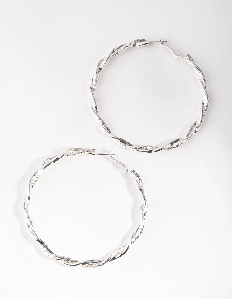 Silver Double Twist Hoop Earrings