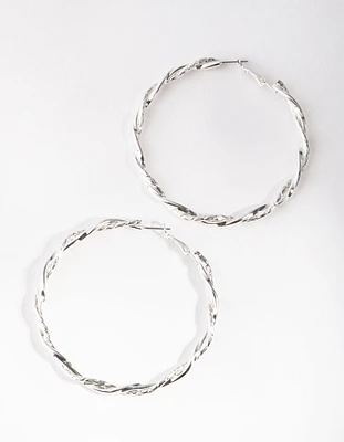 Silver Double Twist Hoop Earrings