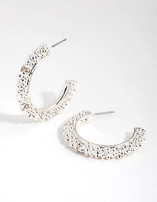 Silver Crater Hoop Earrings