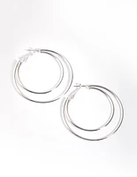 Silver Plain Double Hoop Earrings