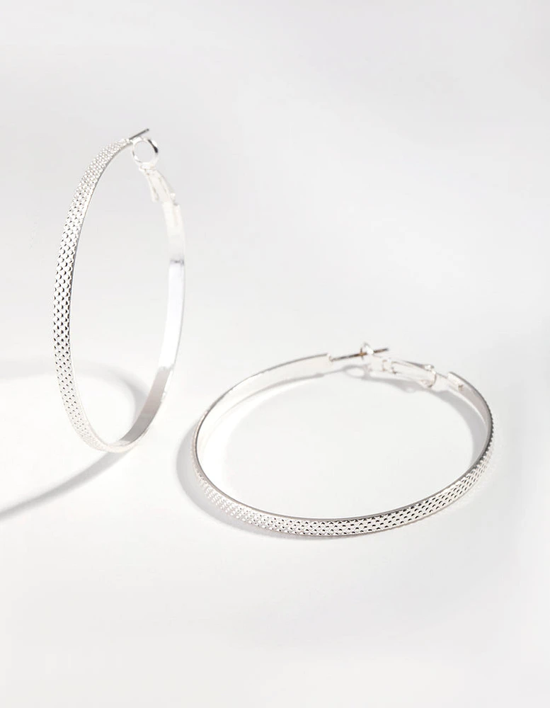 Silver Dot Texture Hoop Earrings