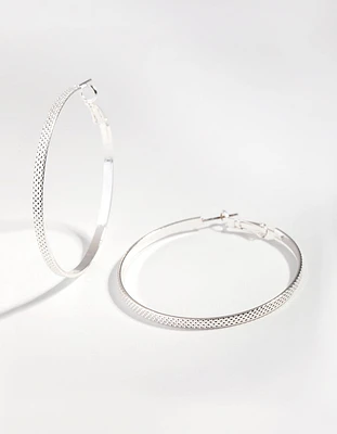 Silver Dot Texture Hoop Earrings