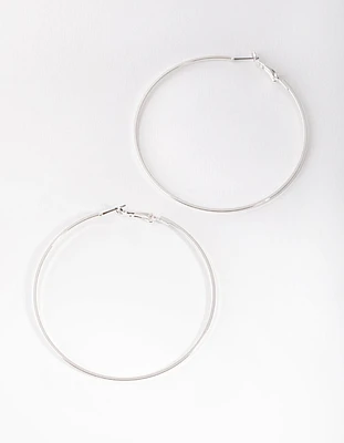 Silver Plain Flat Hoop Earrings