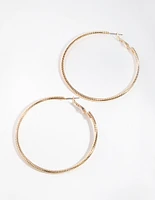 Gold Thin Rope Textured Hoop Earrings