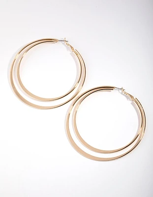 Gold Double Flat Hoop Earrings